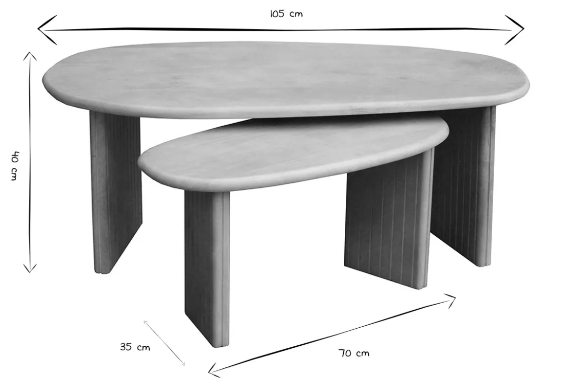 Tables basses gigognes bois clair manguier massif (lot de 2) MARBELLA
