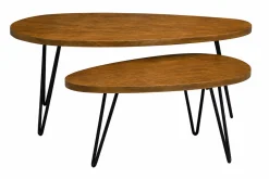 Tables basses gigognes bois foncé manguier massif et métal noir (lot de 2) VIBES