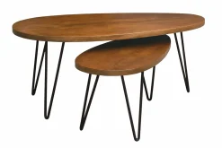 Tables basses gigognes bois foncé manguier massif et métal noir (lot de 2) VIBES