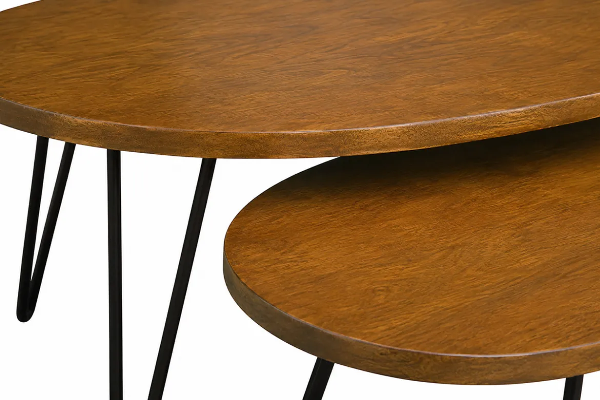 Tables basses gigognes bois foncé manguier massif et métal noir (lot de 2) VIBES