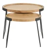 Tables basses gigognes bois massif et métal noir (lot de 2) ELAVO