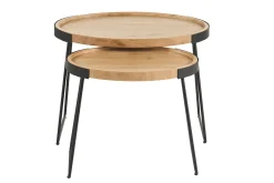 Tables basses gigognes bois massif et métal noir (lot de 2) ELAVO