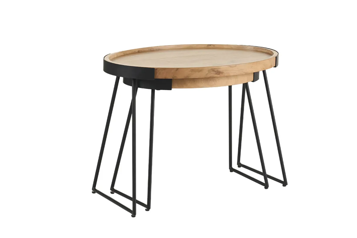 Tables basses gigognes bois massif et métal noir (lot de 2) ELAVO