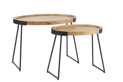 Tables basses gigognes bois massif et métal noir (lot de 2) ELAVO