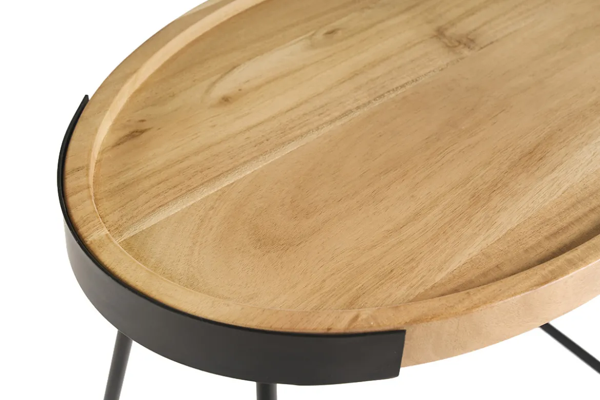 Tables basses gigognes bois massif et métal noir (lot de 2) ELAVO