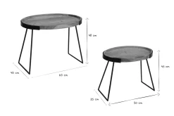 Tables basses gigognes bois massif et métal noir (lot de 2) ELAVO