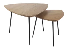 Tables basses gigognes bois massif et métal noir (lot de 2) STONES