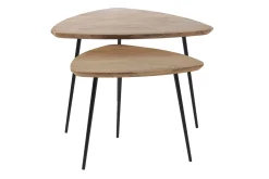 Tables basses gigognes bois massif et métal noir (lot de 2) STONES