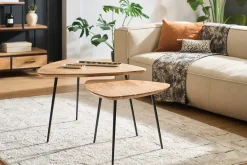 Tables basses gigognes bois massif et métal noir (lot de 2) STONES
