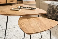 Tables basses gigognes bois massif et métal noir (lot de 2) STONES