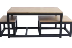 Tables basses gigognes bois manguier massif et métal noir (lot de 3) FACTORY