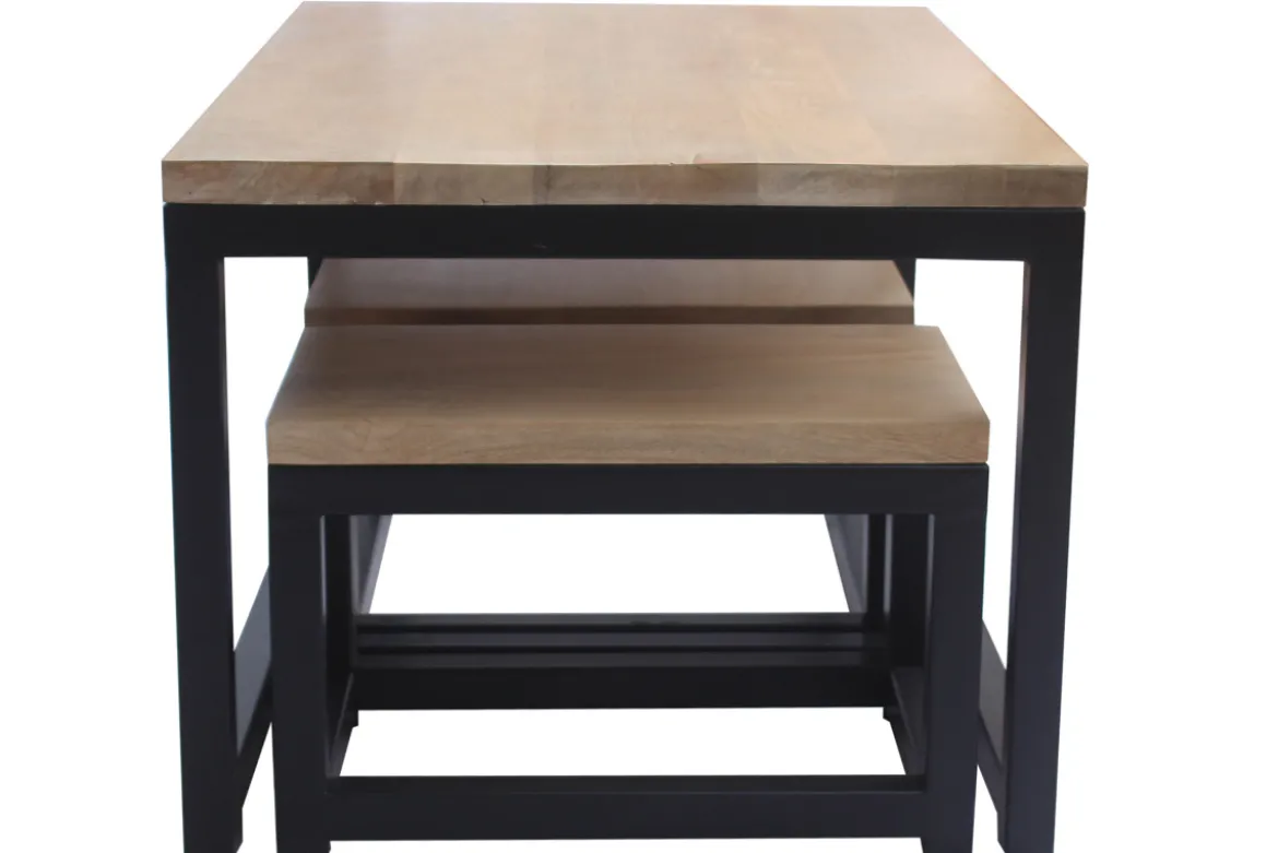 Tables basses gigognes bois manguier massif et métal noir (lot de 3) FACTORY