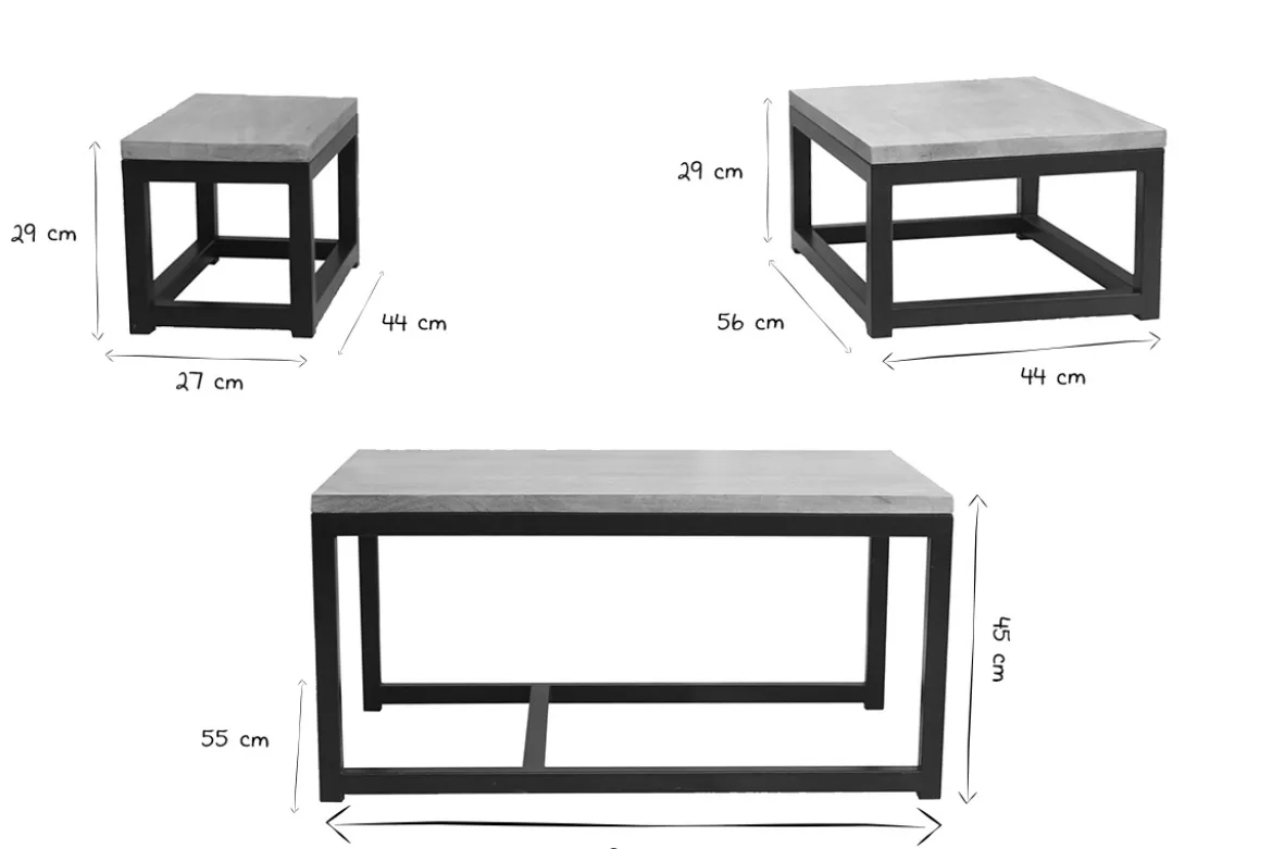Tables basses gigognes bois manguier massif et métal noir (lot de 3) FACTORY