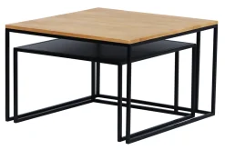 Tables basses gigognes carrées bois manguier massif et métal noir (lot de 2) TAHL