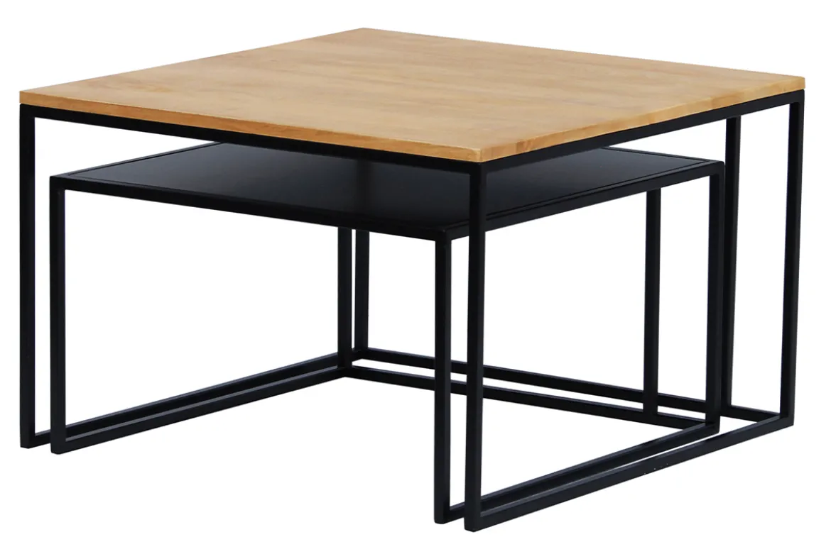 Tables basses gigognes carrées bois manguier massif et métal noir (lot de 2) TAHL