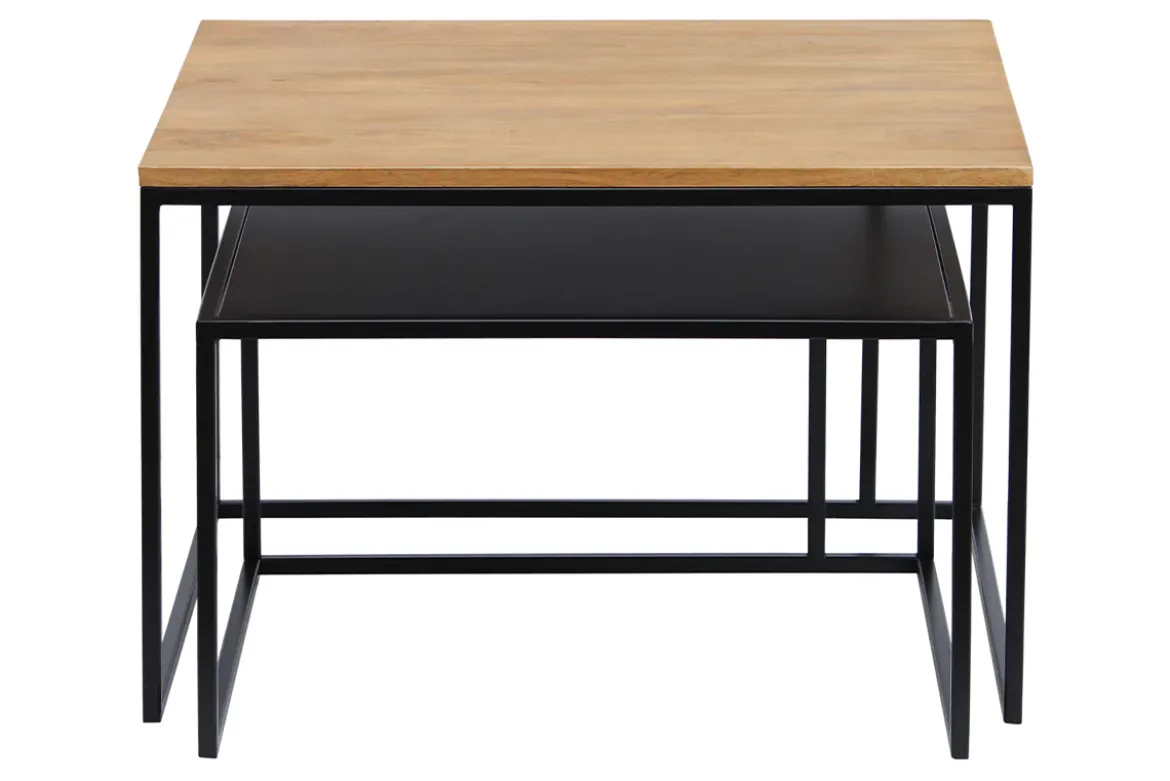 Tables basses gigognes carrées bois manguier massif et métal noir (lot de 2) TAHL