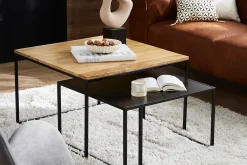 Tables basses gigognes carrées bois manguier massif et métal noir (lot de 2) TAHL