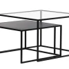 Tables basses gigognes carrées design verre trempé et métal noir (lot de 2) TAHL