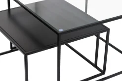 Tables basses gigognes carrées design verre trempé et métal noir (lot de 2) TAHL