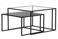 Tables basses gigognes carrées design verre trempé et métal noir (lot de 2) TAHL