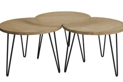 Tables basses gigognes gravées bois manguier massif et métal noir (lot de 3) VIBES