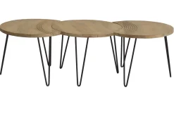 Tables basses gigognes gravées bois manguier massif et métal noir (lot de 3) VIBES