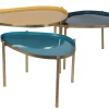 Tables basses gigognes laquées moutarde, bleu canard et bleu (lot de 3) ZURIA