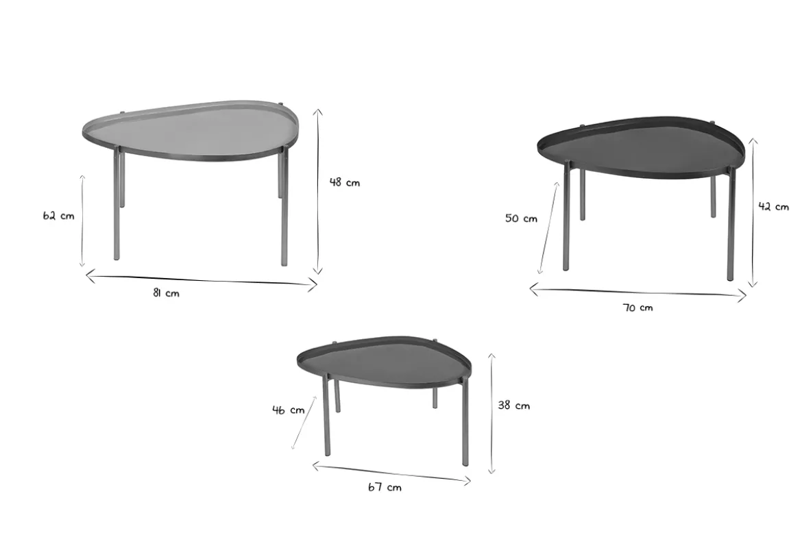 Tables basses gigognes laquées moutarde, bleu canard et bleu (lot de 3) ZURIA