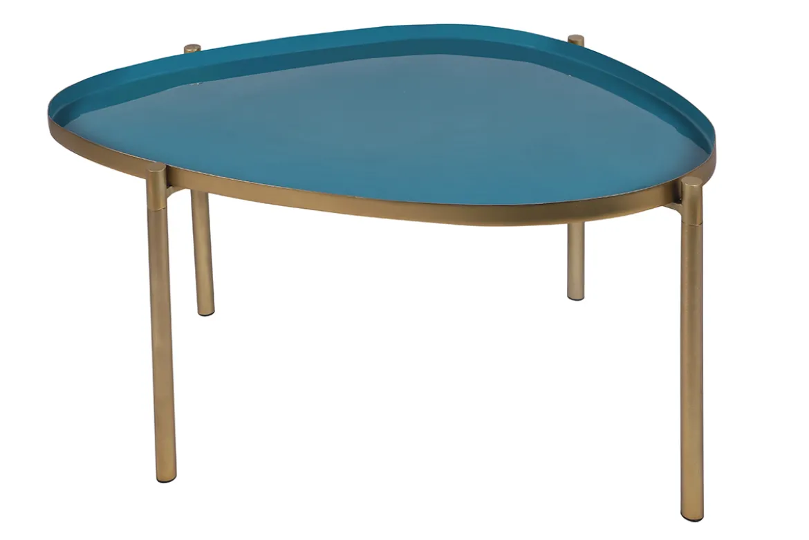 Tables basses gigognes laquées moutarde, bleu canard et bleu (lot de 3) ZURIA