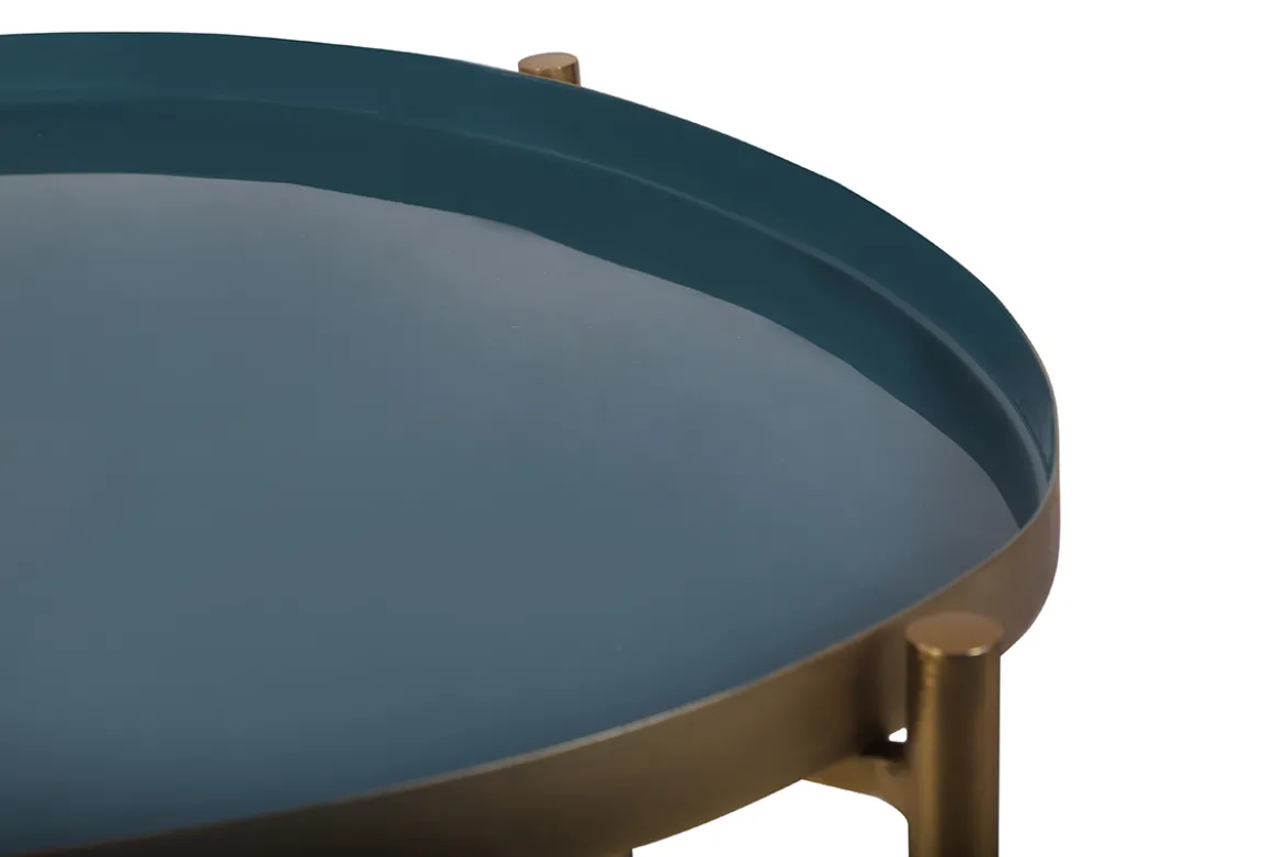 Tables basses gigognes laquées moutarde, bleu canard et bleu (lot de 3) ZURIA