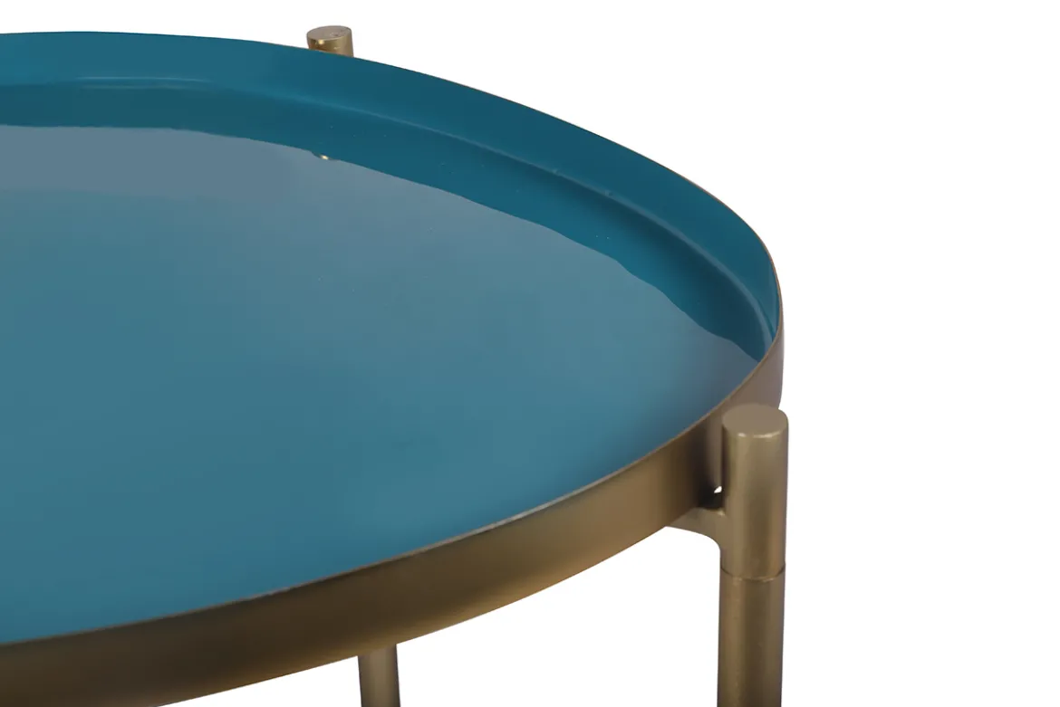 Tables basses gigognes laquées moutarde, bleu canard et bleu (lot de 3) ZURIA