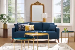 Tables basses gigognes laquées moutarde, bleu canard et bleu (lot de 3) ZURIA