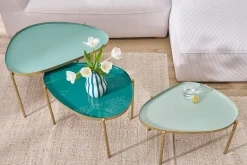 Tables basses gigognes laquées vert-cyan et vert (lot de 3) ZURIA