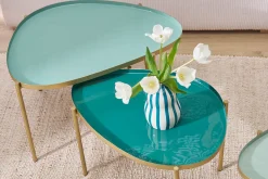 Tables basses gigognes laquées vert-cyan et vert (lot de 3) ZURIA