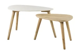 Tables basses gigognes marbre blanc et bois manguier massif (lot de 2) EVY
