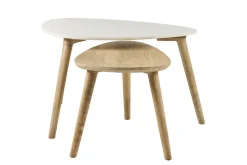Tables basses gigognes marbre blanc et bois manguier massif (lot de 2) EVY