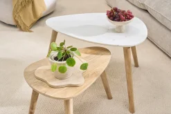 Tables basses gigognes marbre blanc et bois manguier massif (lot de 2) EVY