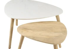 Tables basses gigognes marbre blanc et bois manguier massif (lot de 2) EVY