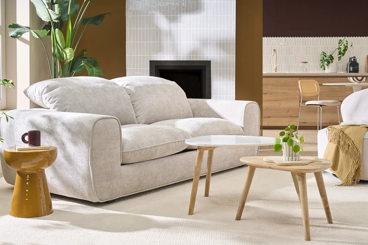 Tables basses gigognes marbre blanc et bois manguier massif (lot de 2) EVY