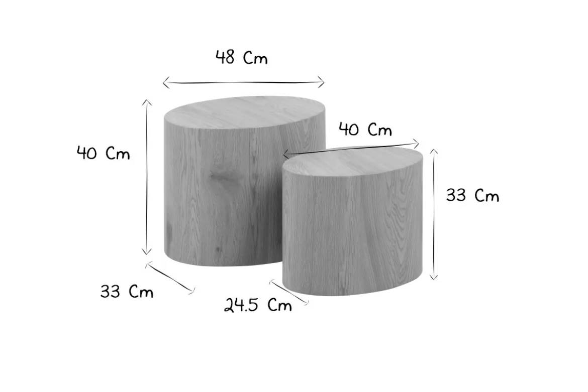 Tables basses gigognes ovales scandinaves bois clair finition chêne (lot de 2) WOODY