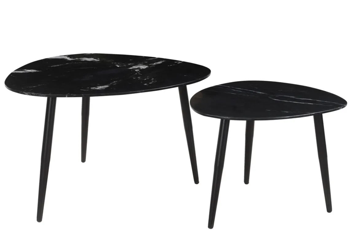 Tables basses gigognes ovales en marbre noir et métal (lot de 2) PLATZ