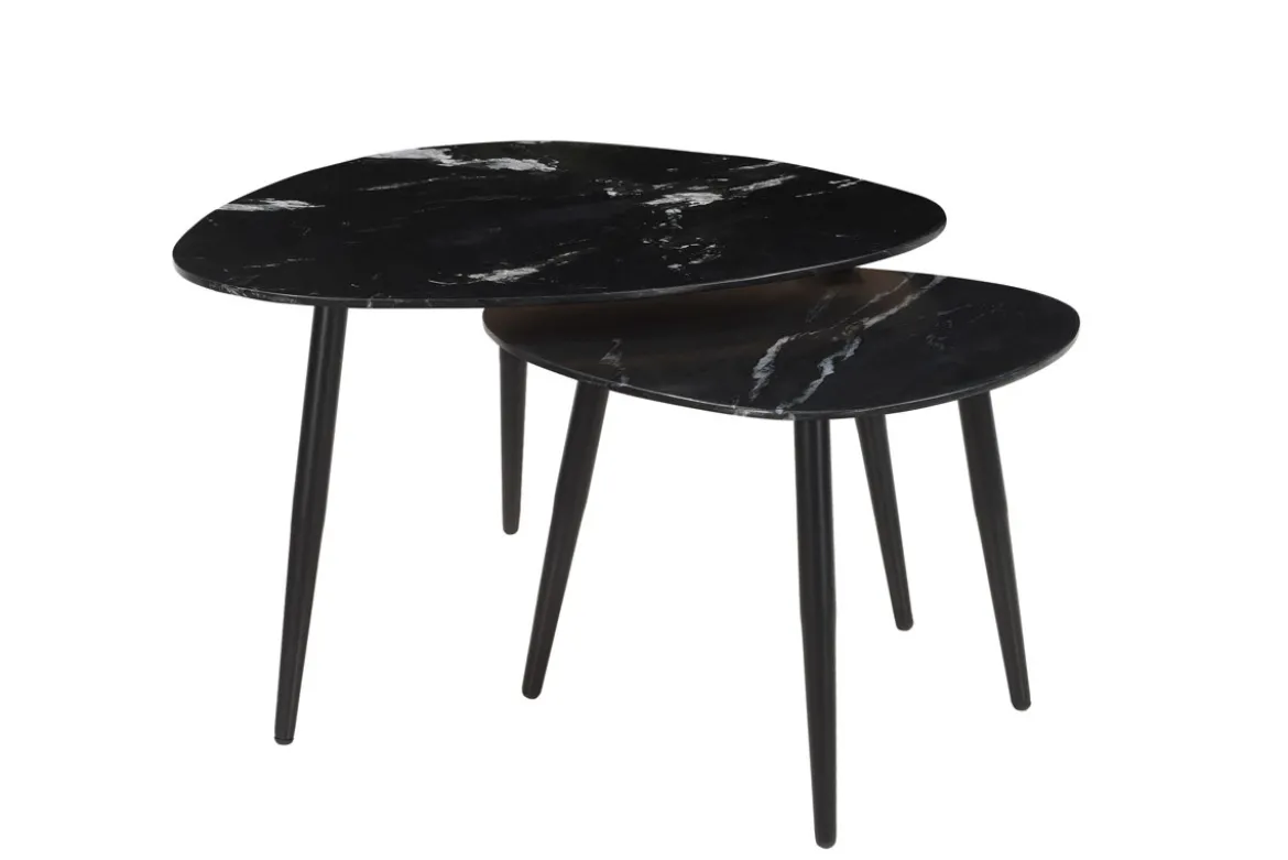 Tables basses gigognes ovales en marbre noir et métal (lot de 2) PLATZ