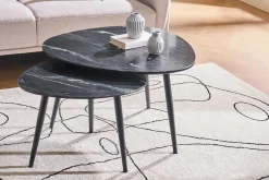 Tables basses gigognes ovales en marbre noir et métal (lot de 2) PLATZ