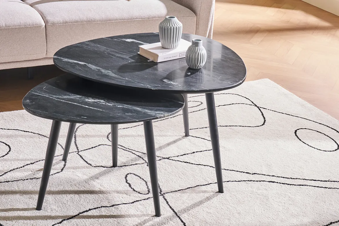Tables basses gigognes ovales en marbre noir et métal (lot de 2) PLATZ