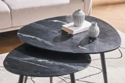 Tables basses gigognes ovales en marbre noir et métal (lot de 2) PLATZ