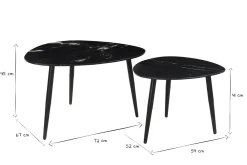 Tables basses gigognes ovales en marbre noir et métal (lot de 2) PLATZ