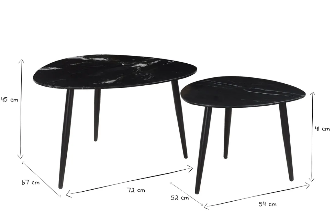Tables basses gigognes ovales en marbre noir et métal (lot de 2) PLATZ
