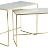 Tables basses gigognes rectangulaires design blanc et métal doré (lot de 2) WESS