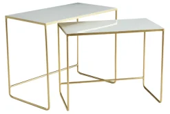 Tables basses gigognes rectangulaires design blanc et métal doré (lot de 2) WESS