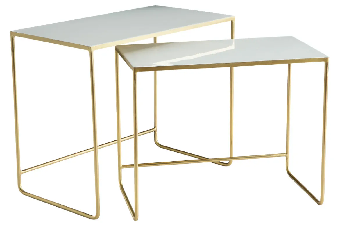 Tables basses gigognes rectangulaires design blanc et métal doré (lot de 2) WESS